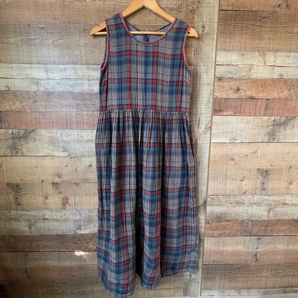 100% Cotton Natural Life Multicolor Plaid Midi Dress | Medium - Picture 3 of 14